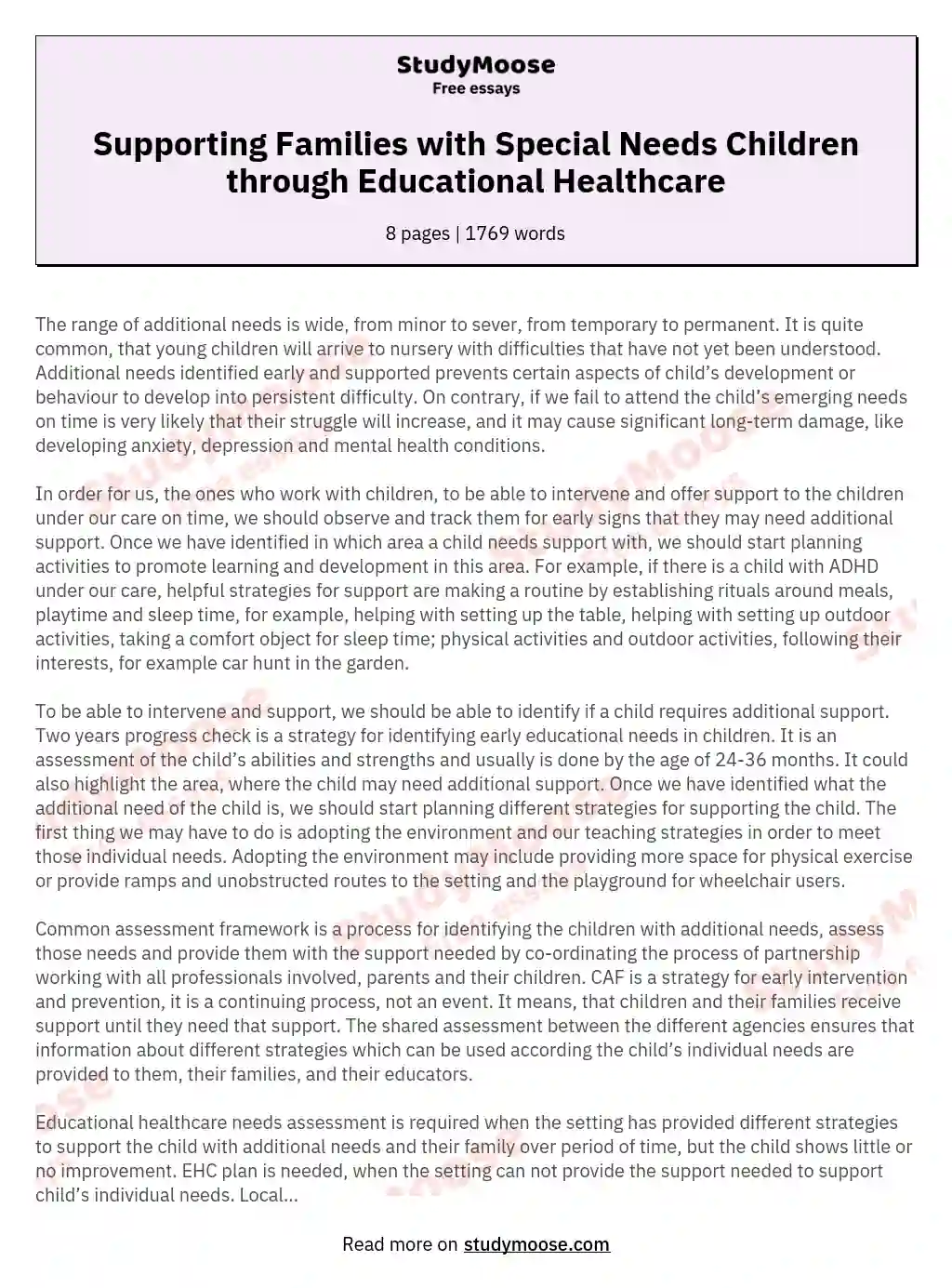 Supporting Families with Special Needs Children through Educational Healthcare essay