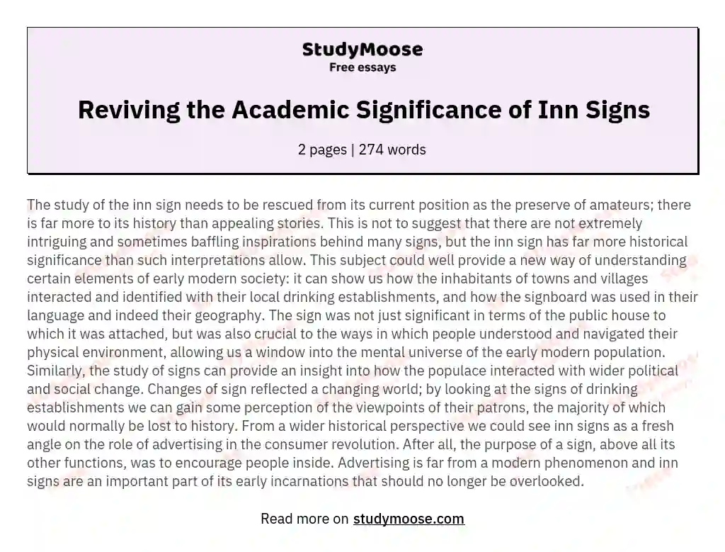 Reviving the Academic Significance of Inn Signs essay