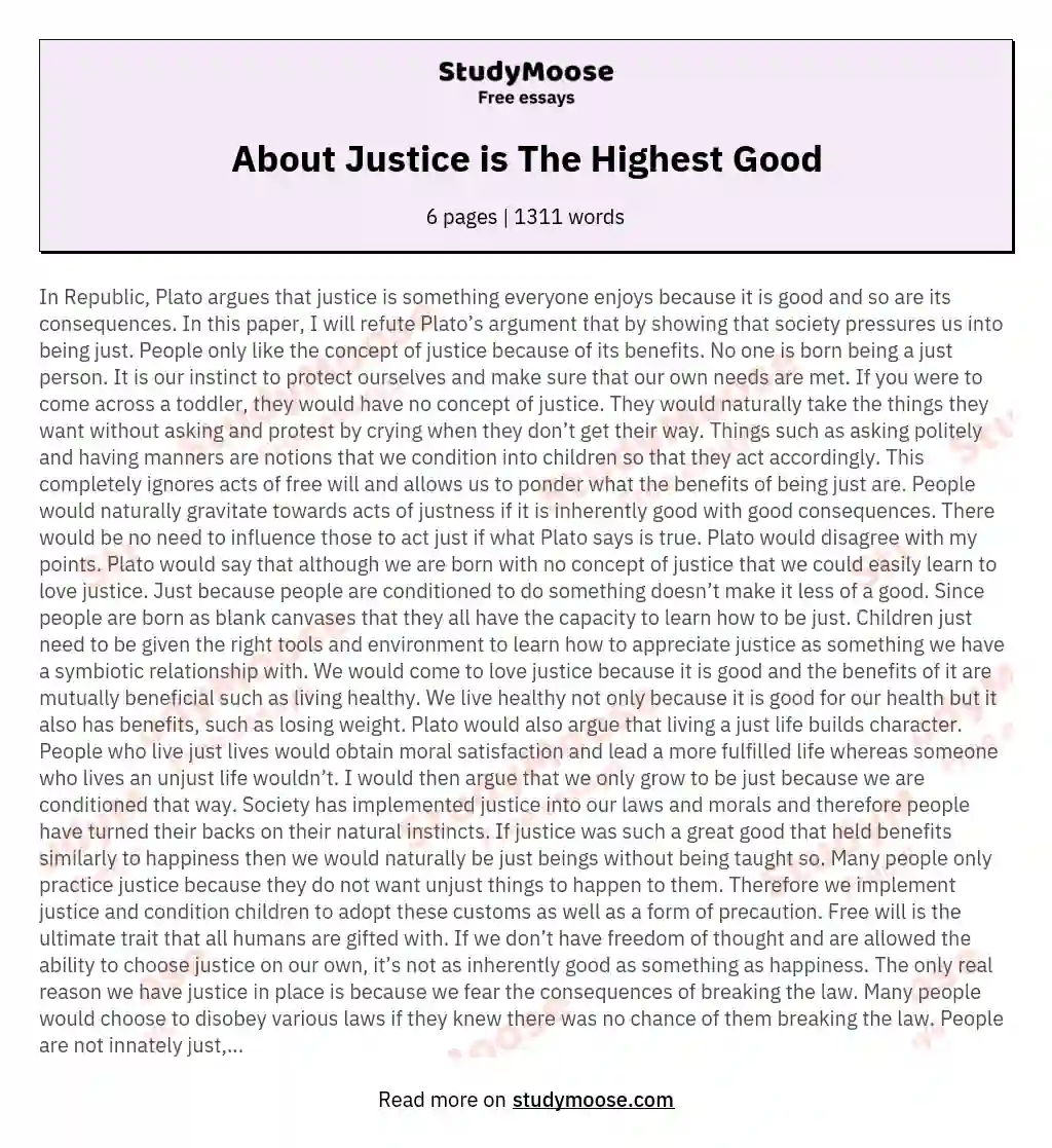 About Justice is The Highest Good essay