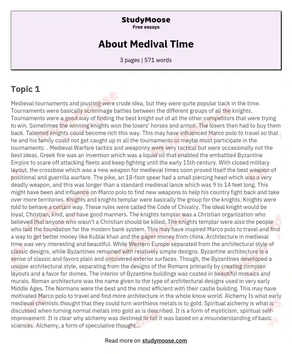 About Medival Time essay