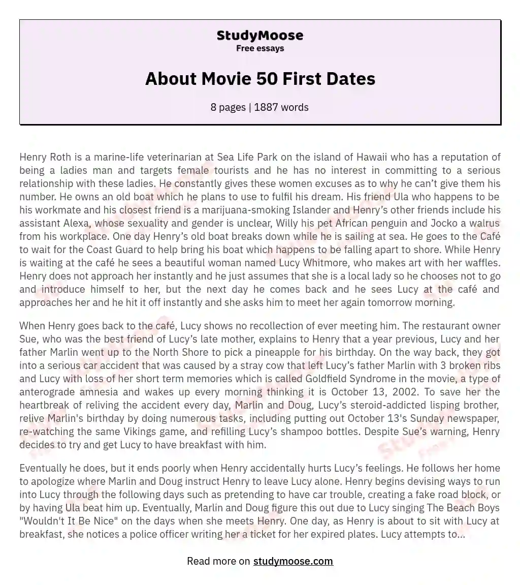 About Movie 50 First Dates essay