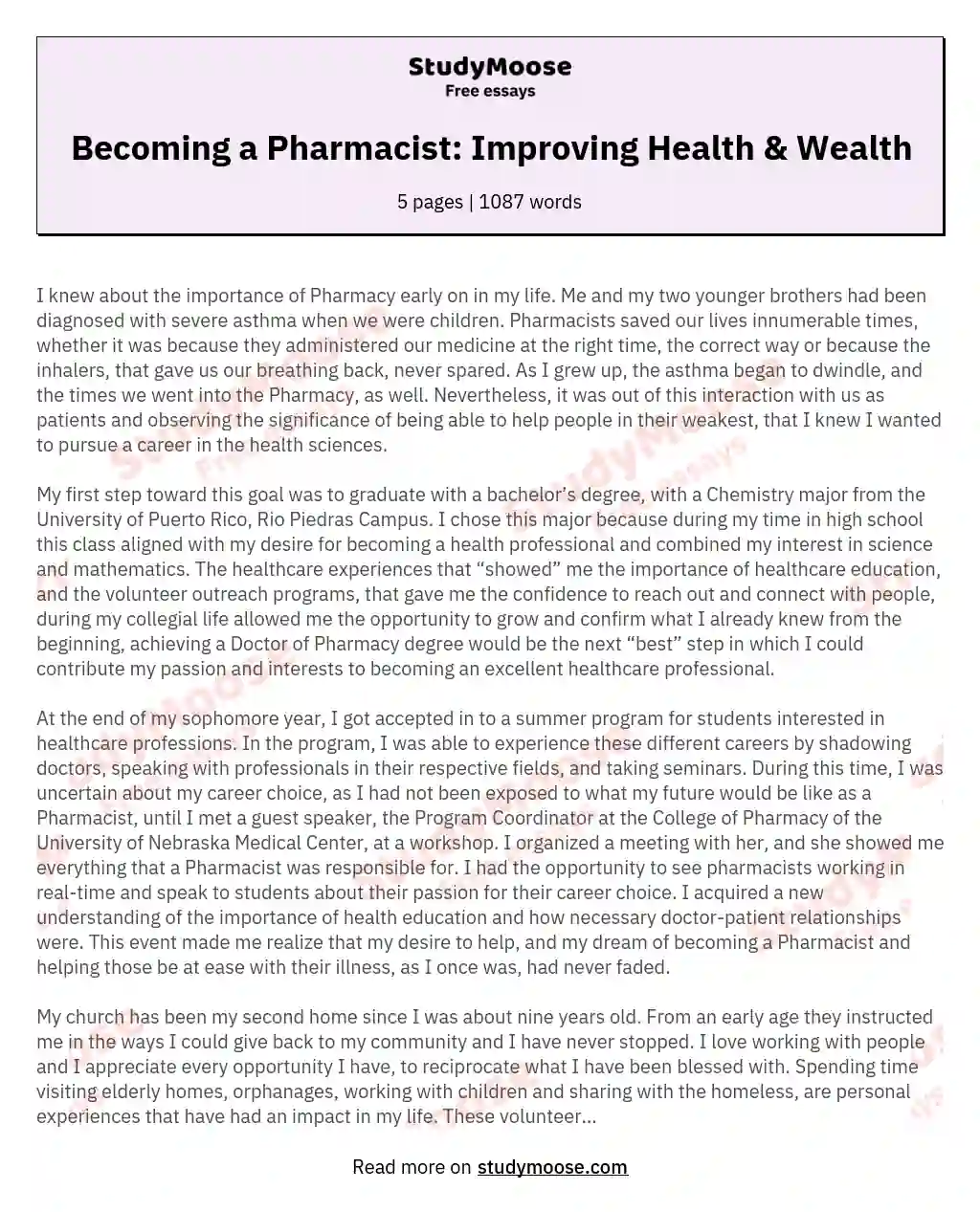 Becoming a Pharmacist: Improving Health & Wealth essay