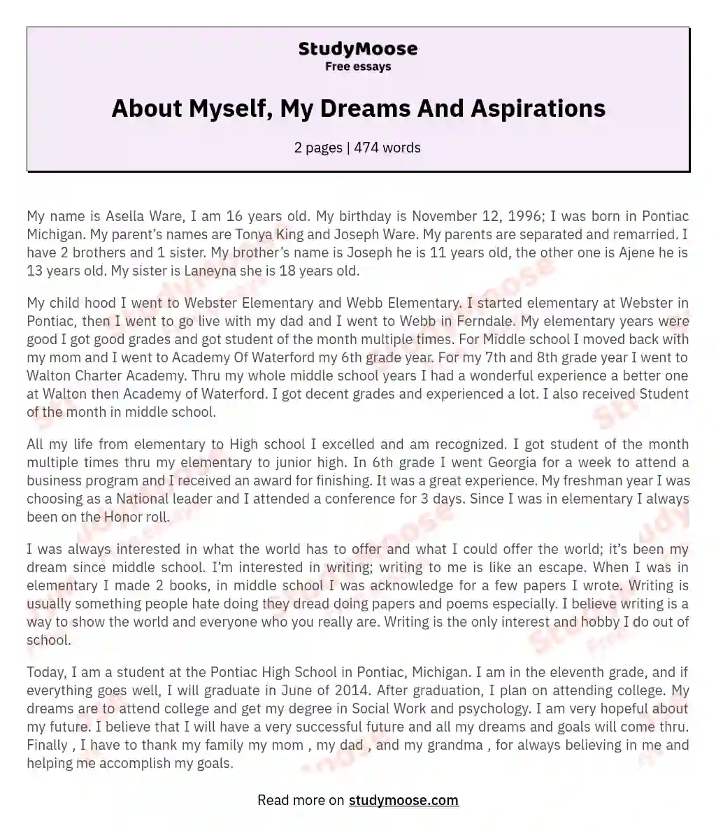 my aspiration in life short essay