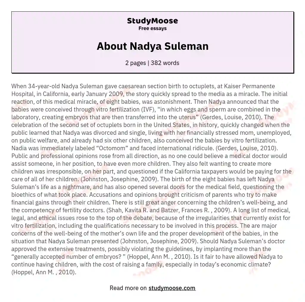 About Nadya Suleman essay