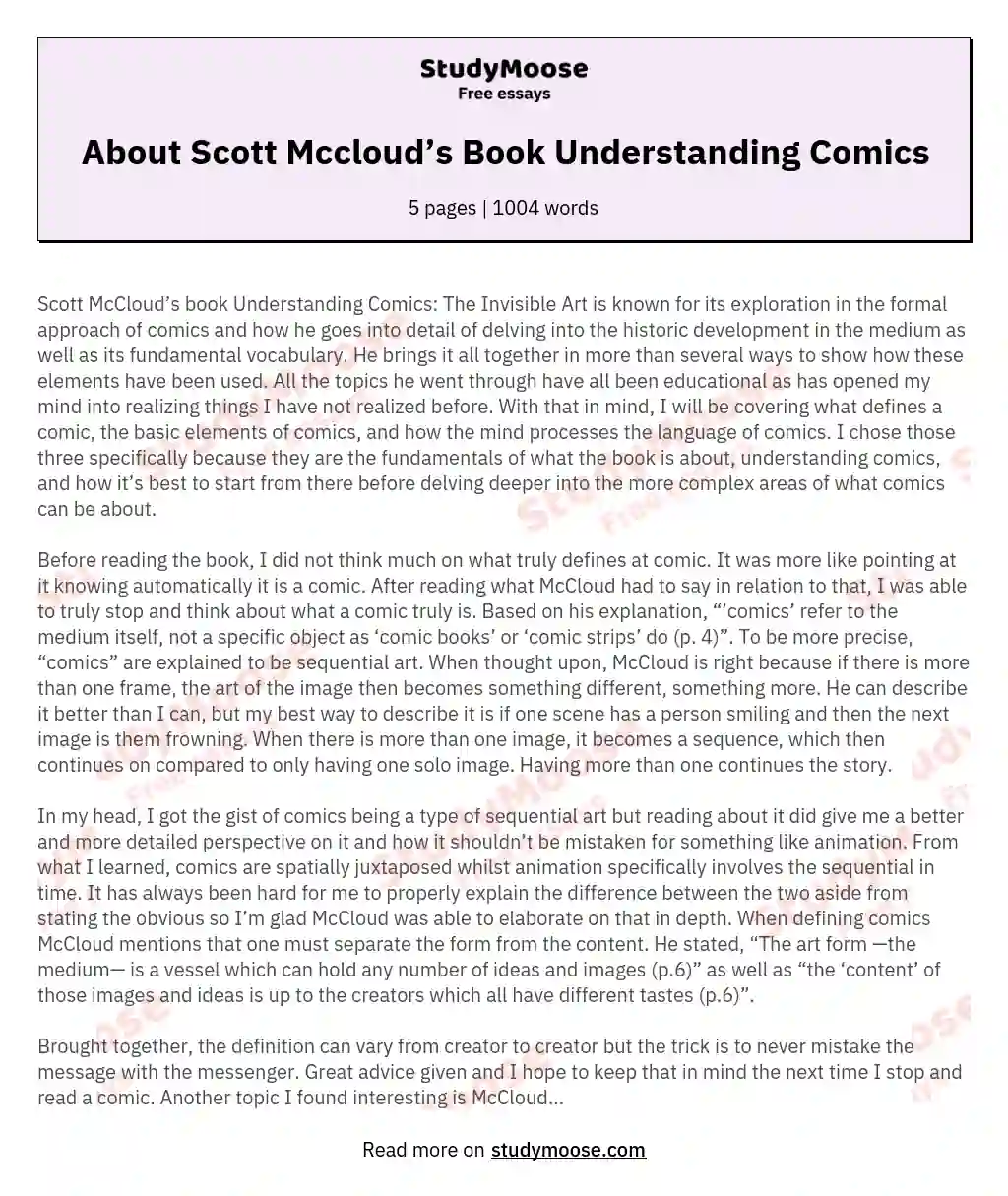 About Scott Mccloud’s Book Understanding Comics essay