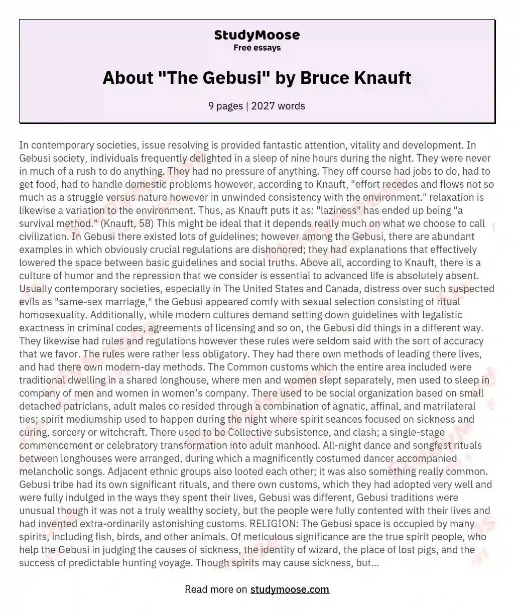 About "The Gebusi"  by Bruce Knauft essay