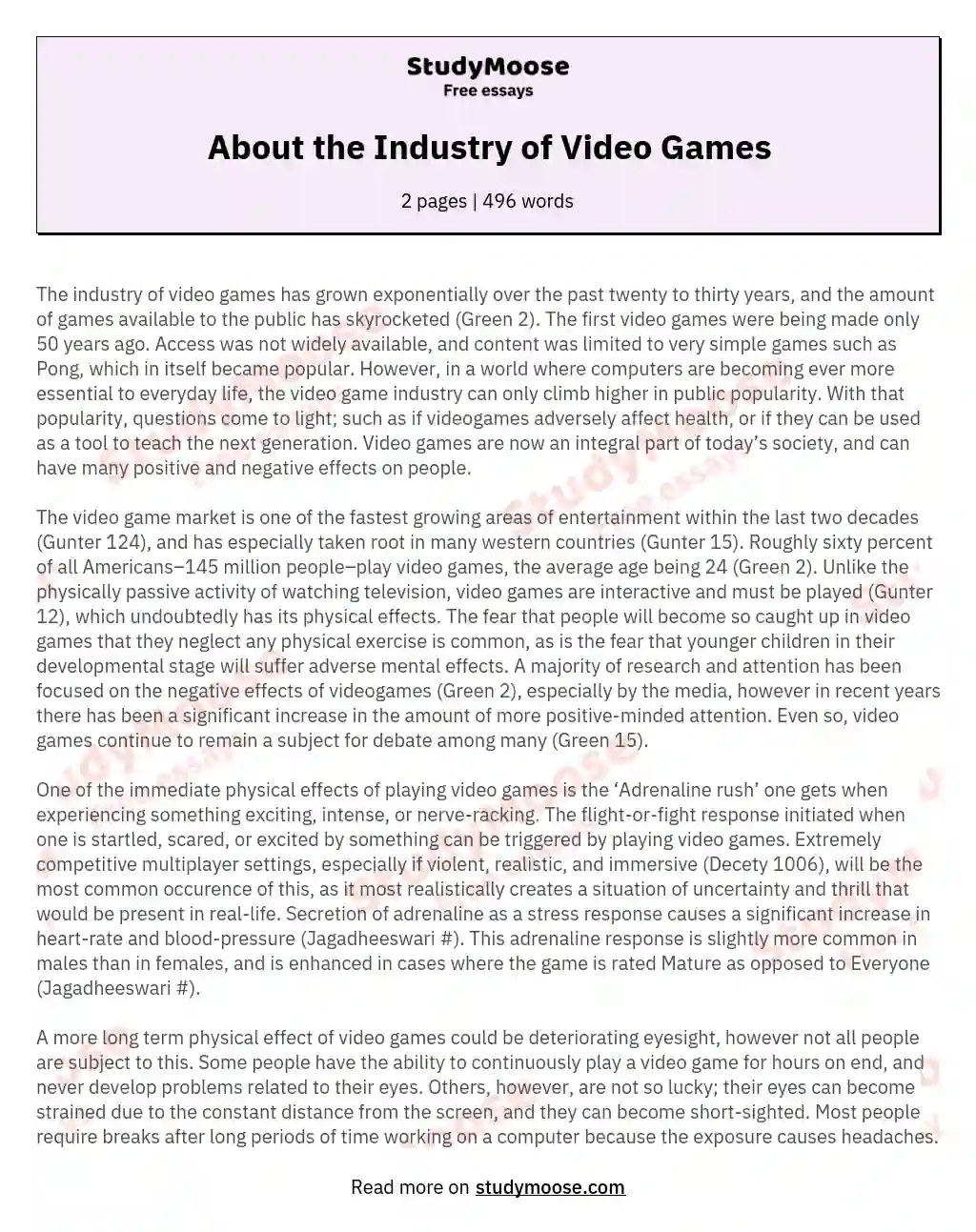 About the Industry of Video Games essay