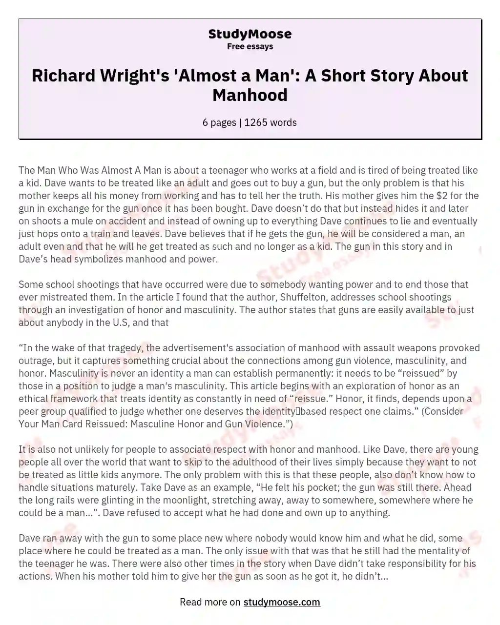 Richard Wright's 'Almost a Man': A Short Story About Manhood essay