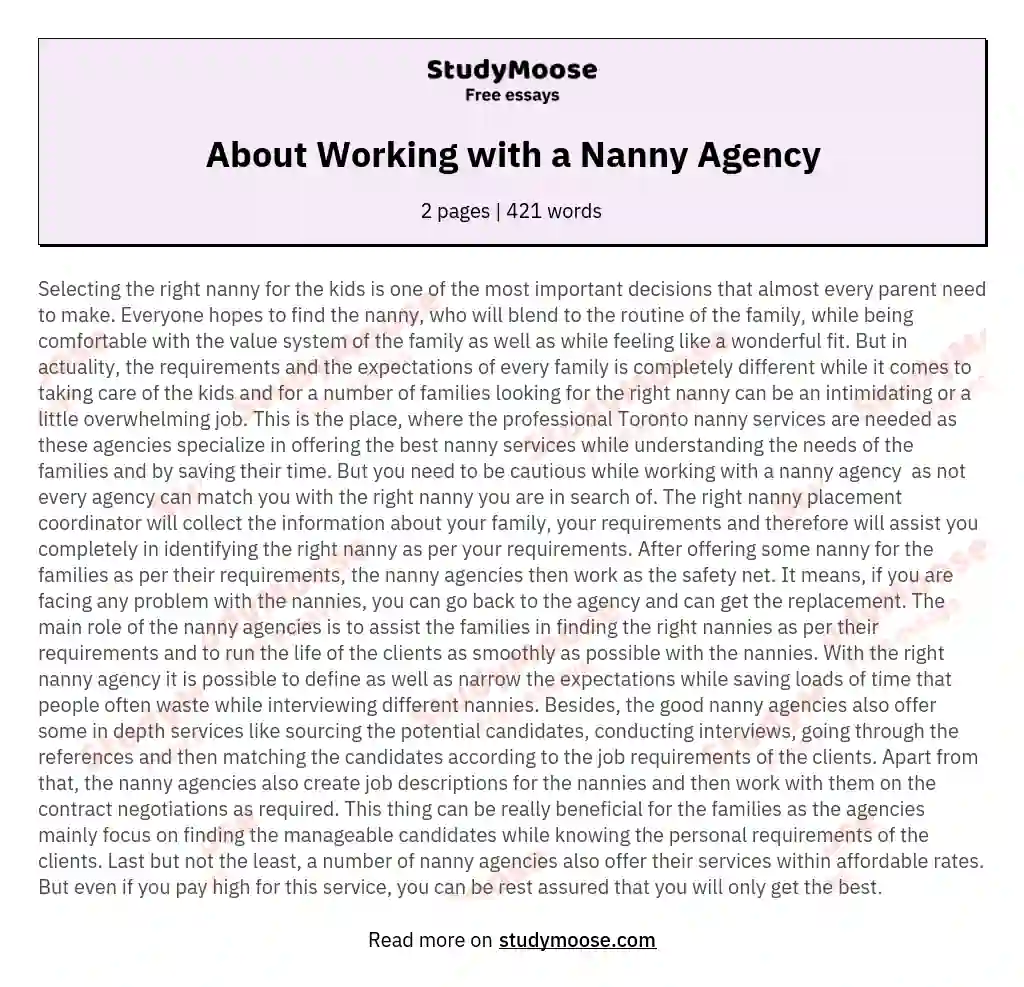 About Working with a Nanny Agency