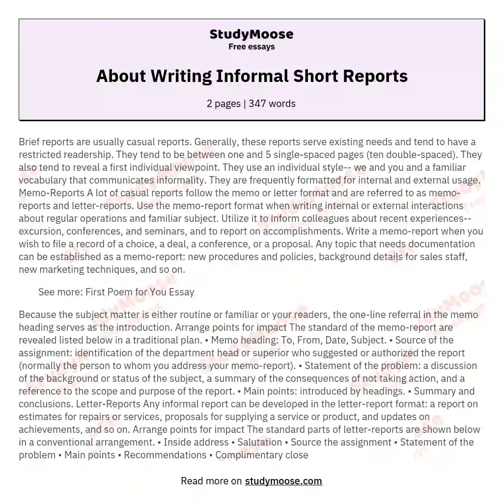 About Writing Informal Short Reports essay
