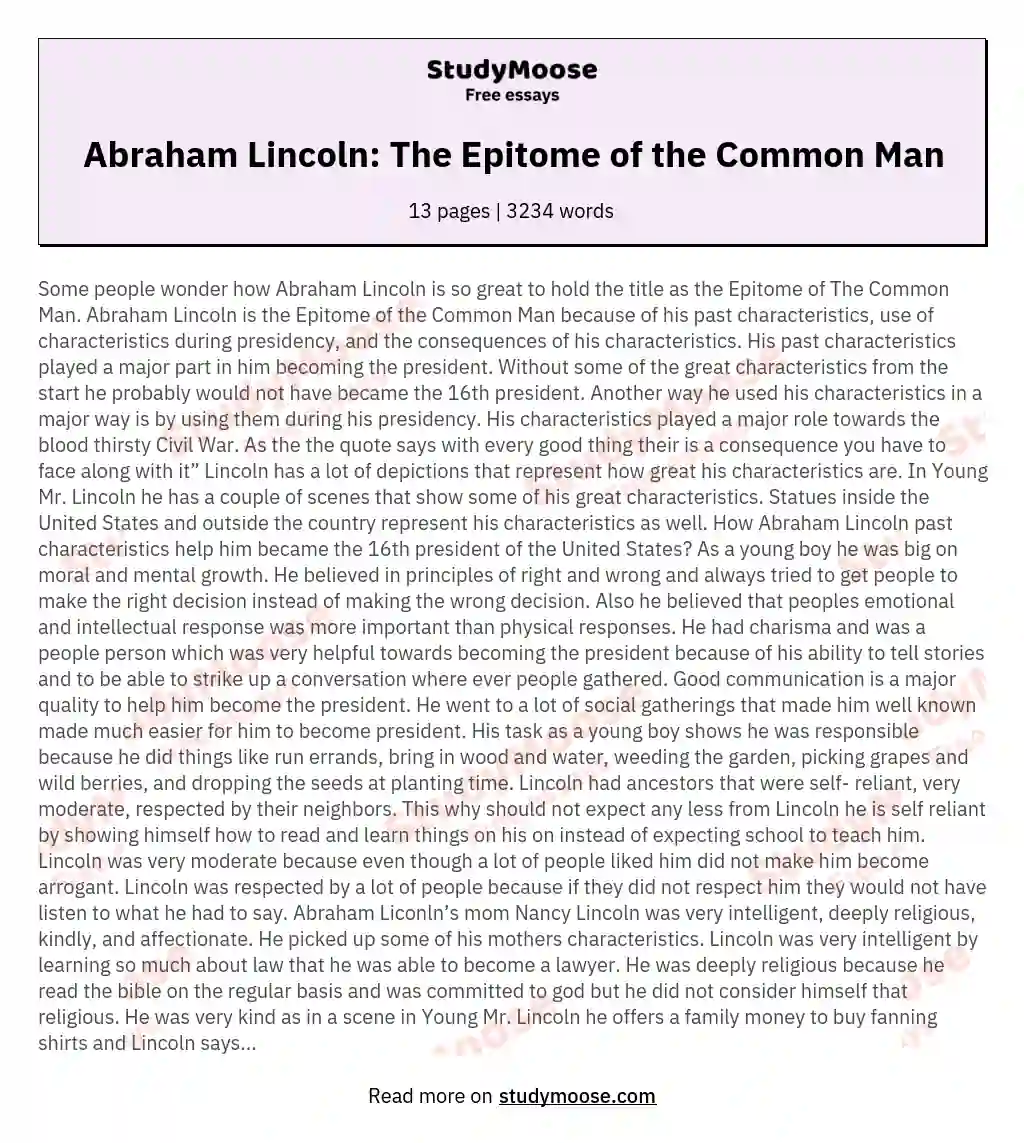 Abraham Lincoln: The Epitome of the Common Man essay