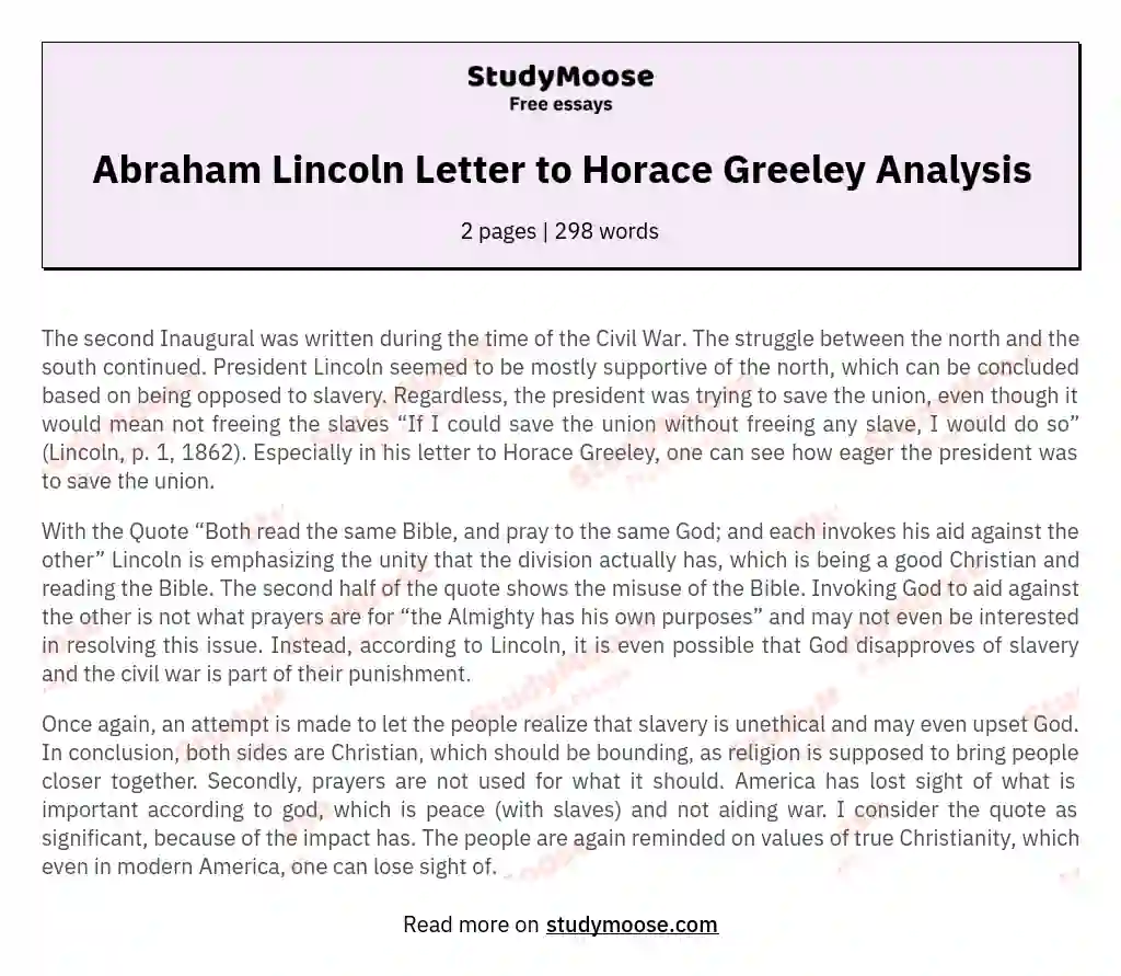 Abraham Lincoln Letter to Horace Greeley Analysis essay