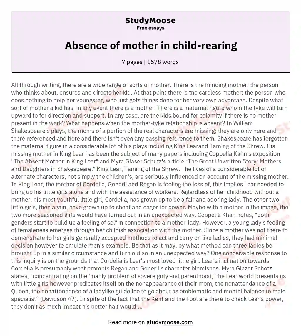 Absence of mother in child-rearing essay