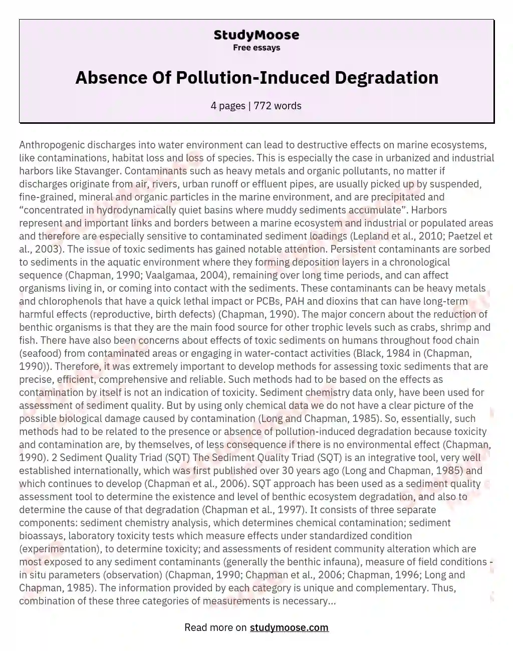 Absence Of Pollution-Induced Degradation essay