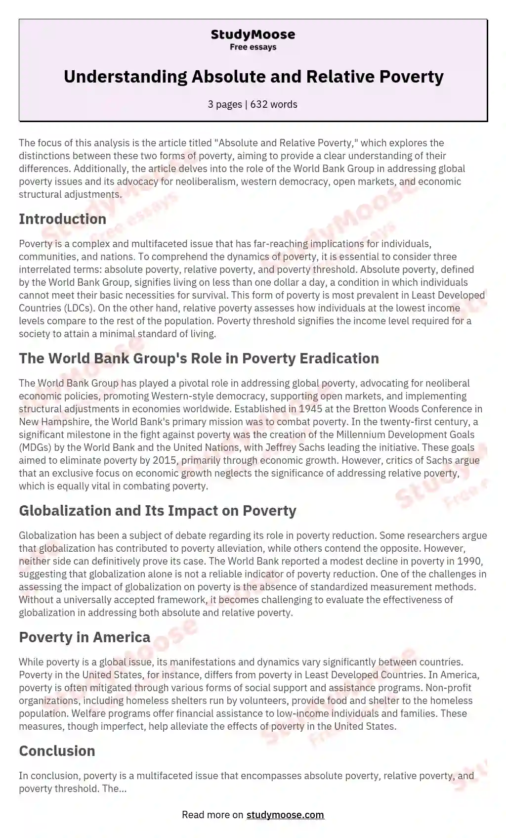 Understanding Absolute and Relative Poverty essay