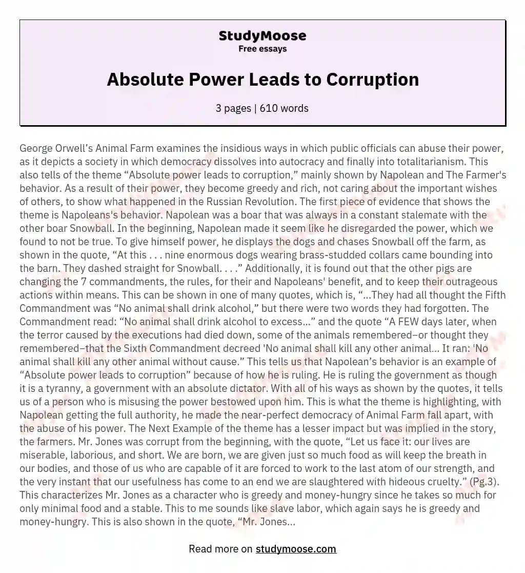 Absolute Power Leads to Corruption essay