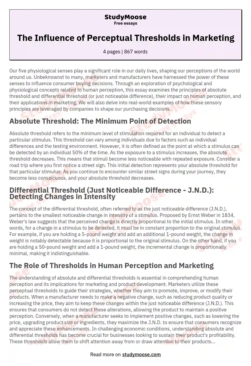 The Influence of Perceptual Thresholds in Marketing essay