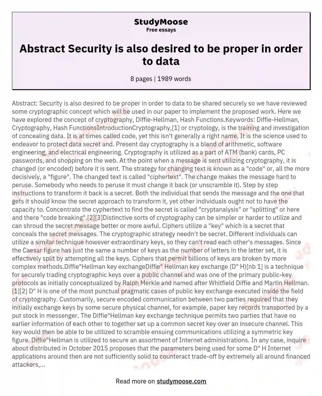 Abstract Security is also desired to be proper in order to data essay