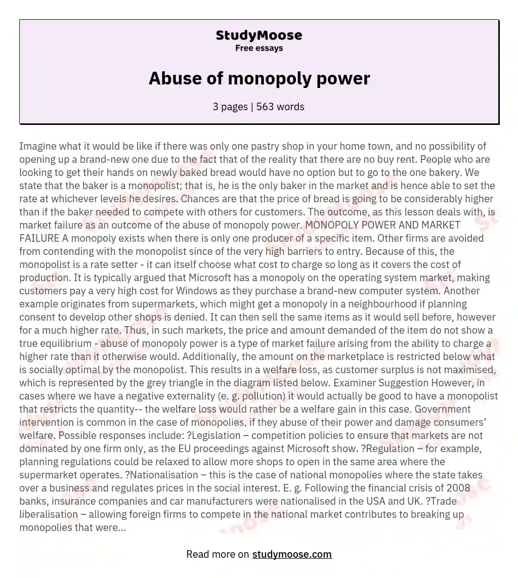 Abuse of monopoly power essay