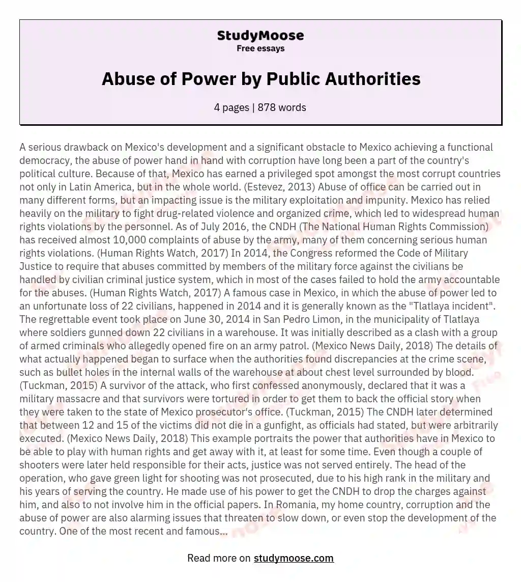 Abuse of Power by Public Authorities essay