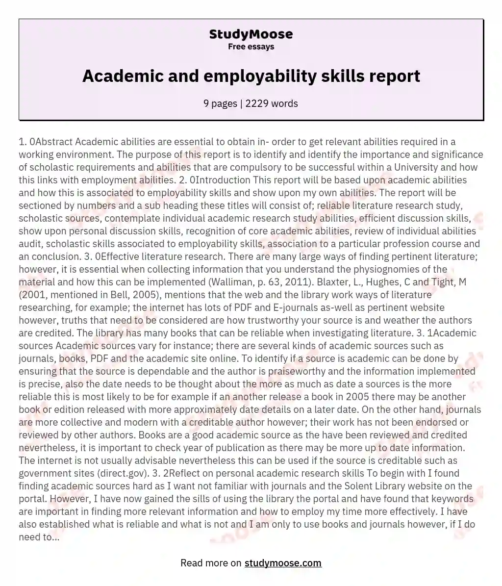 Academic and employability skills report