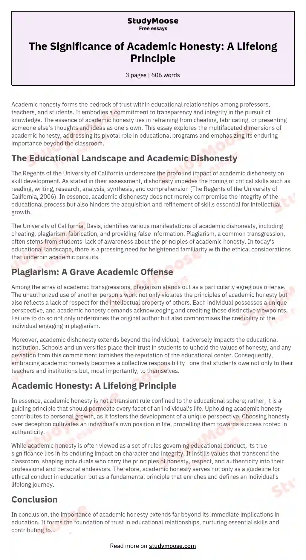 Academic Honesty and Why Plagiarism Is Wrong