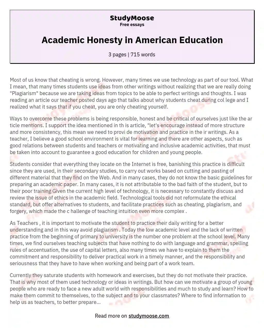 Academic Honesty in American Education