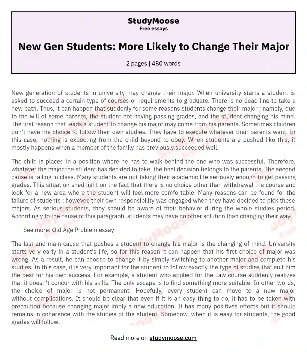 New Gen Students: More Likely to Change Their Major essay