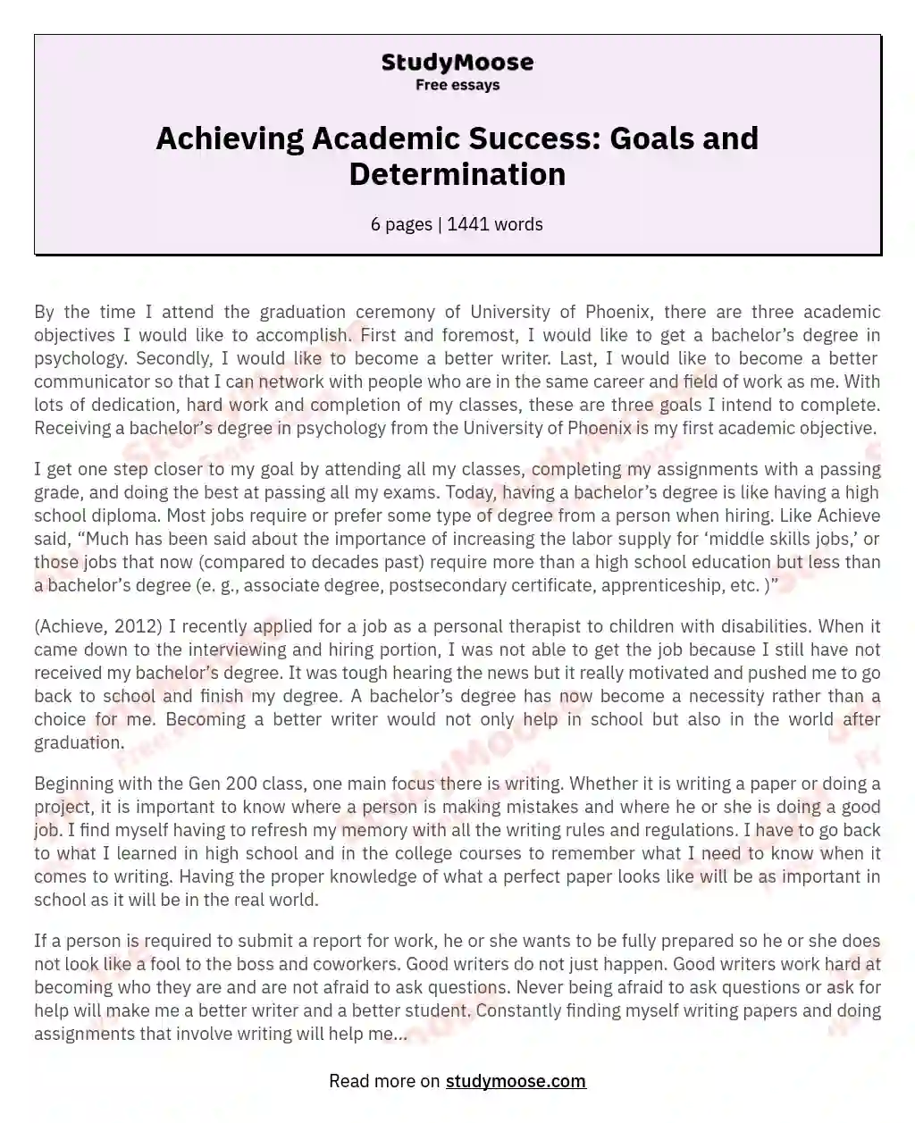 Achieving Academic Success: Goals and Determination essay