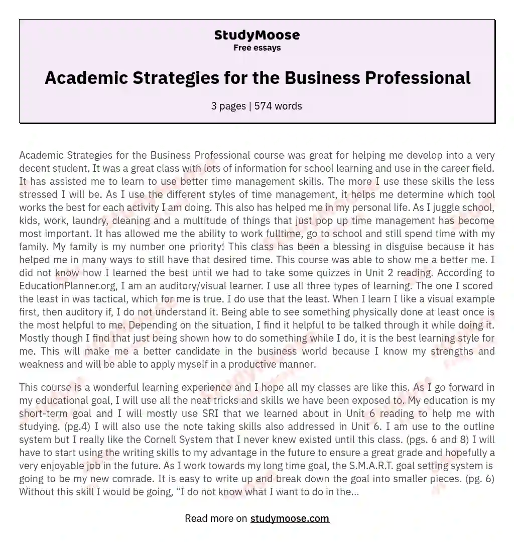 Academic Strategies for the Business Professional
