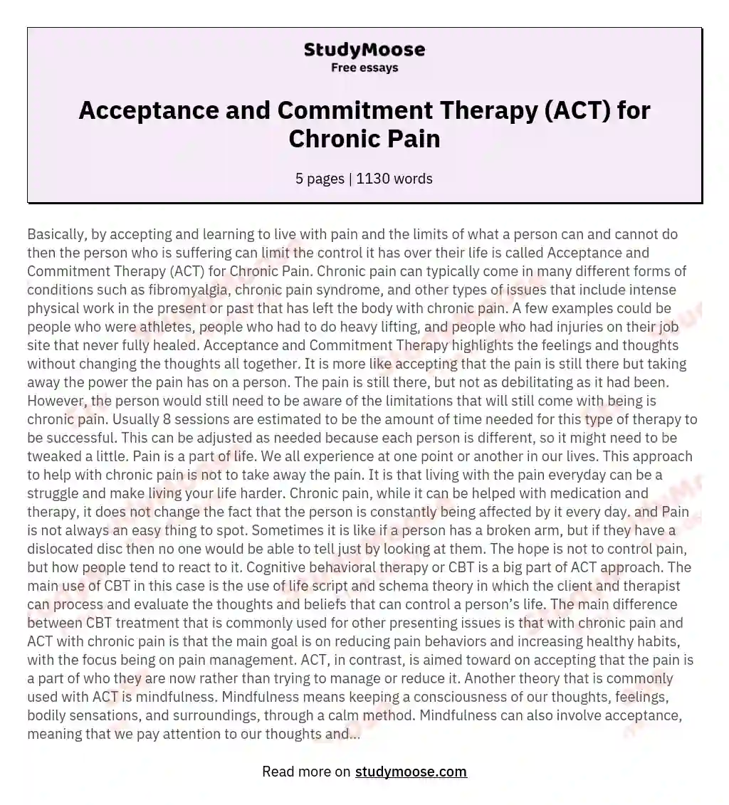Acceptance and Commitment Therapy (ACT) for Chronic Pain