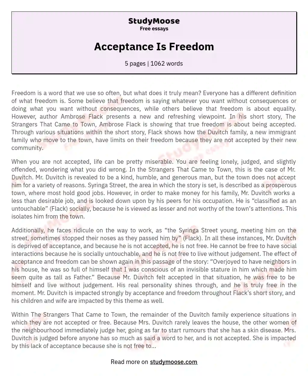 Acceptance Is Freedom essay