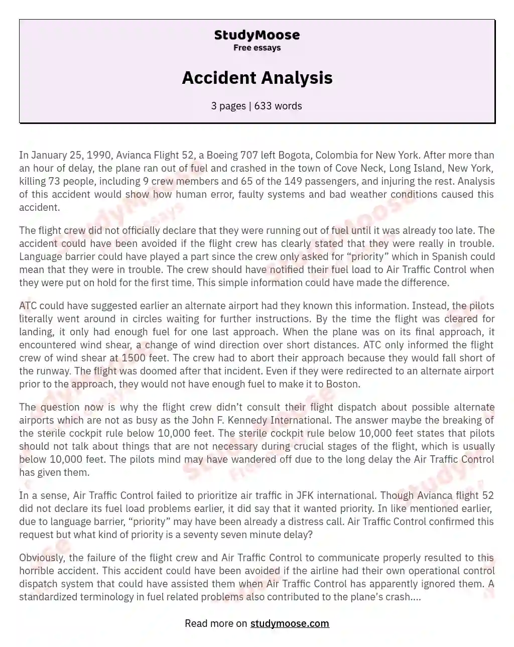 Accident Analysis essay