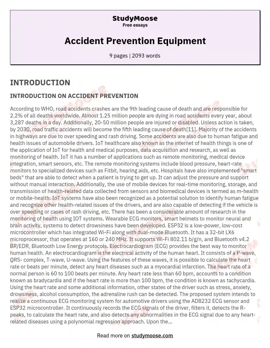 Accident Prevention Equipment essay