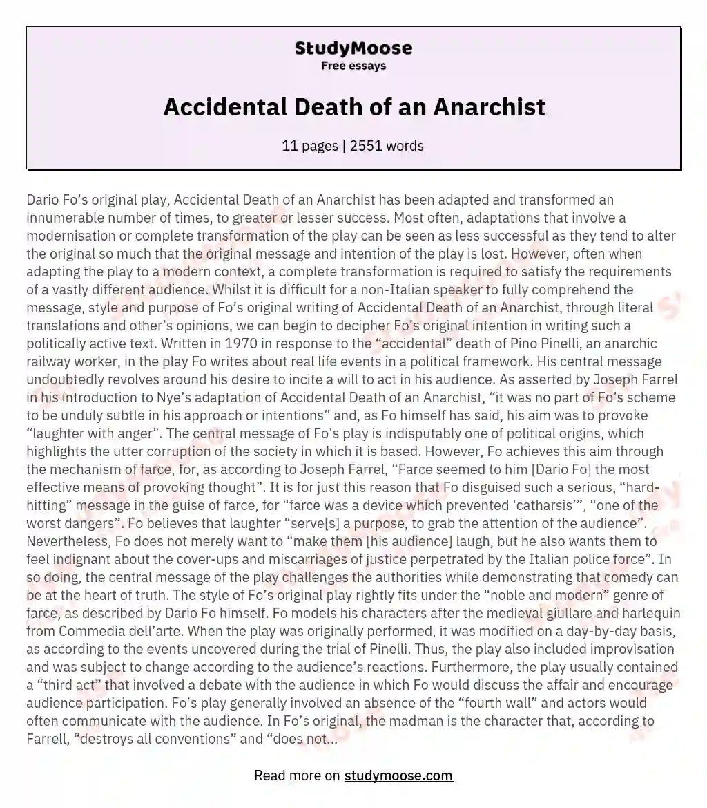 Accidental Death of an Anarchist essay