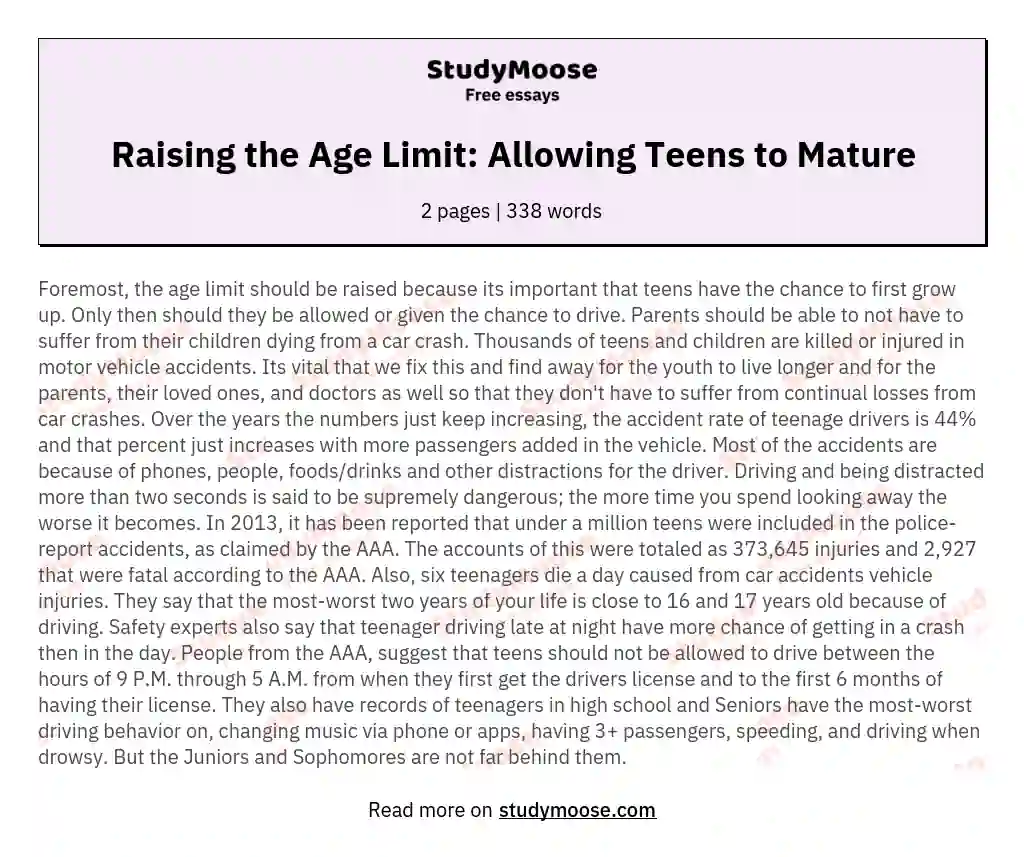 Raising the Age Limit: Allowing Teens to Mature essay