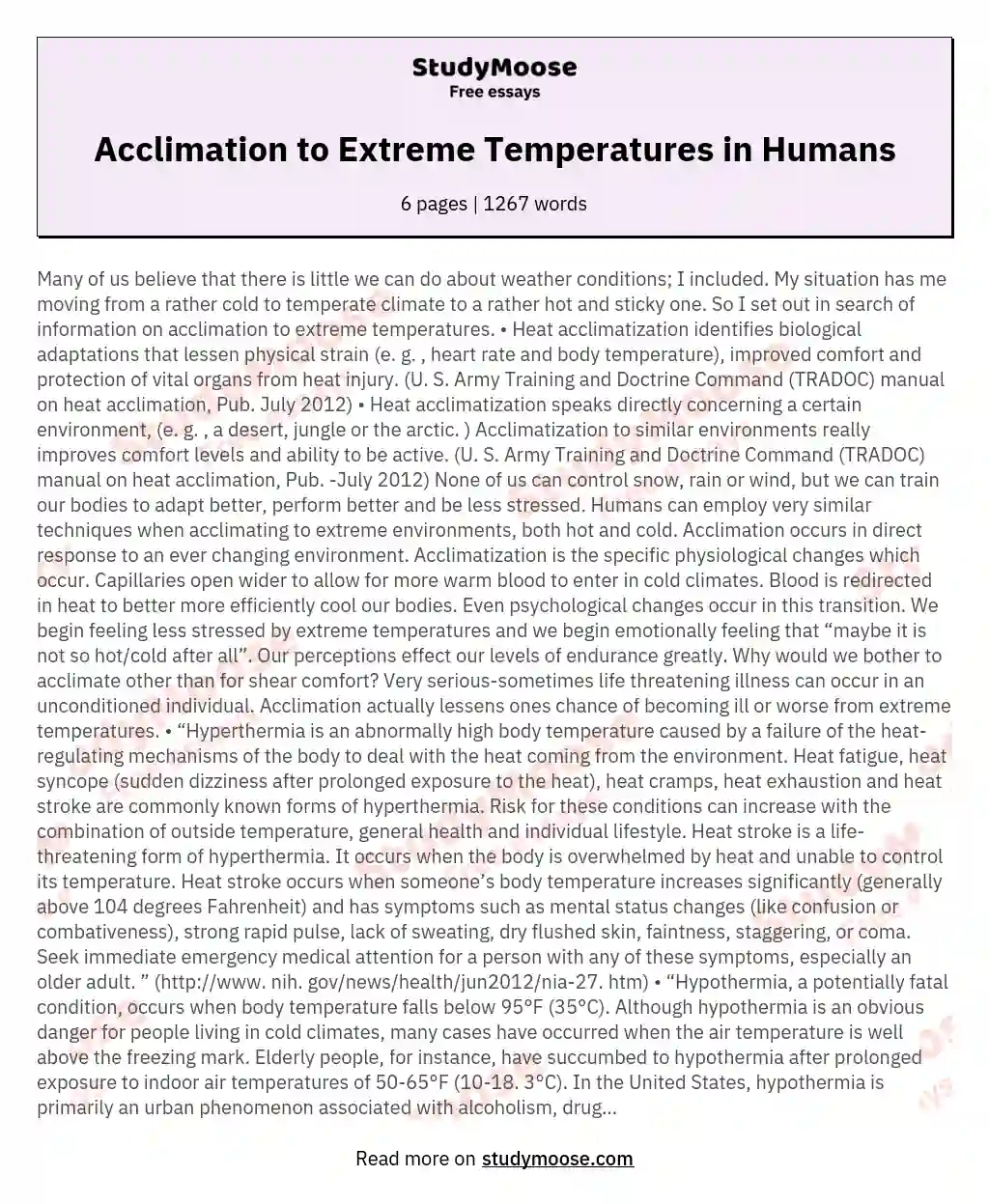 Adapting to Weather Extremes: Physiology and Personal Strategies essay
