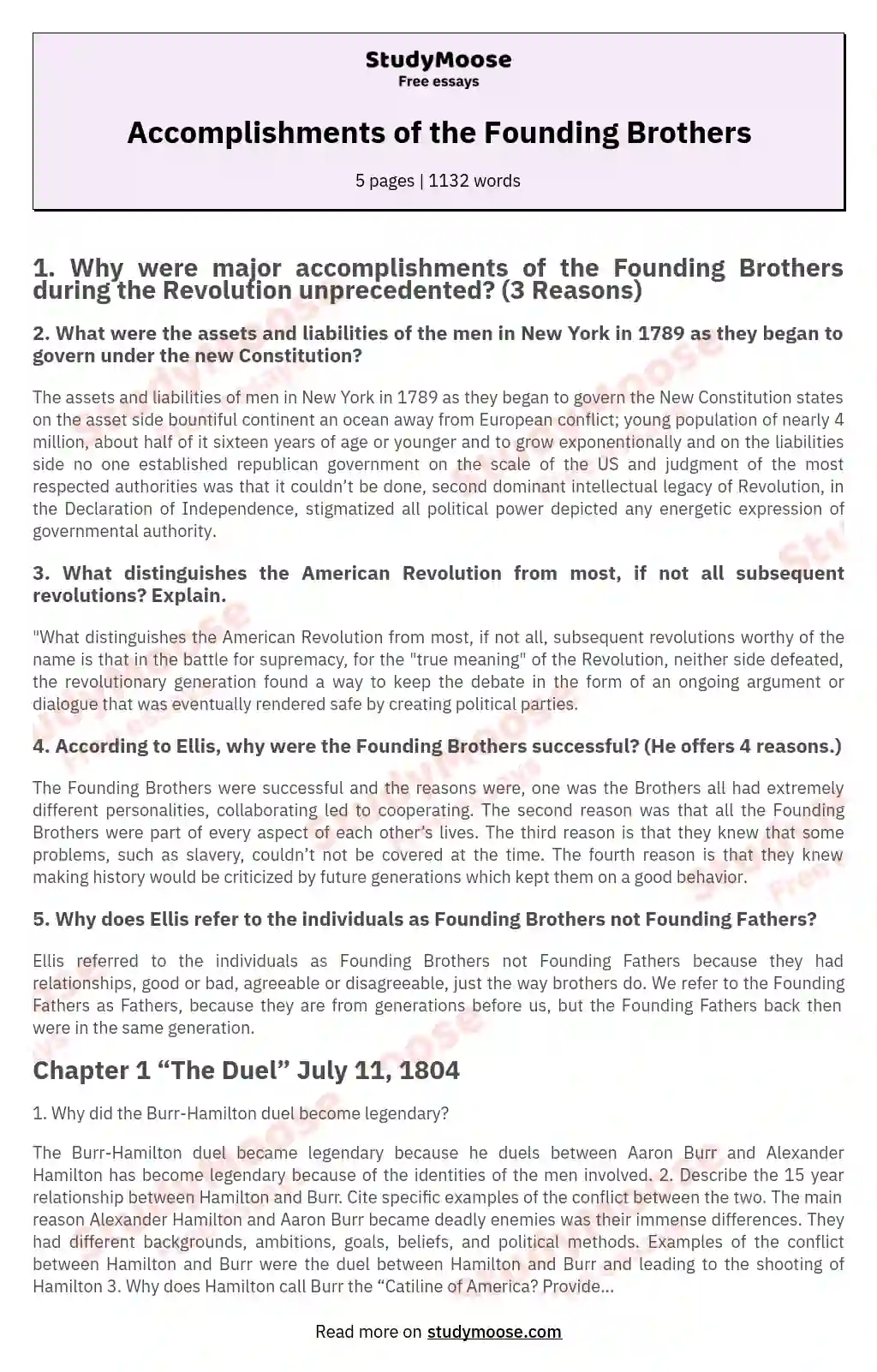 Accomplishments of the Founding Brothers essay