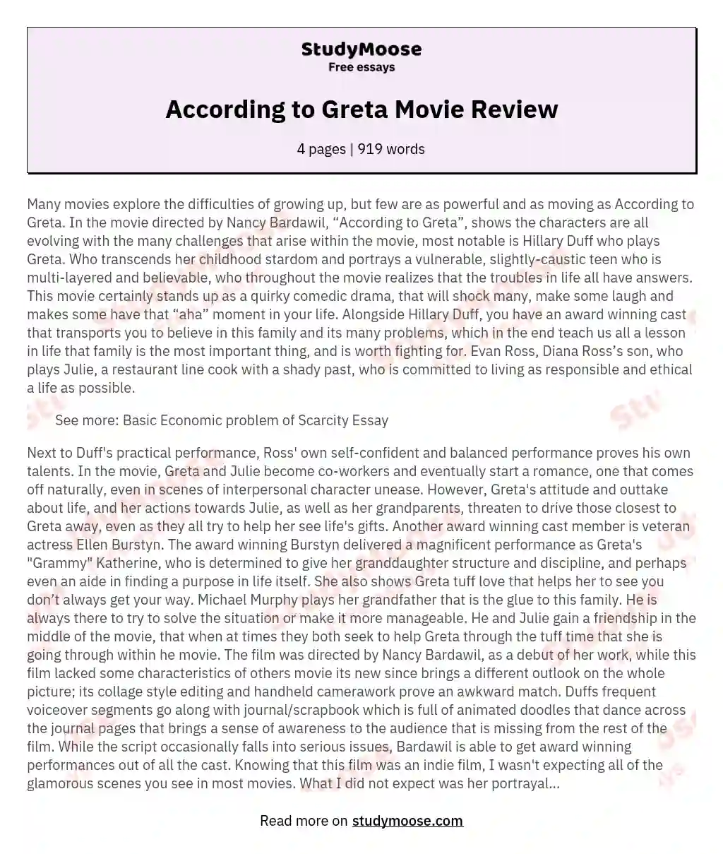 According to Greta Movie Review essay