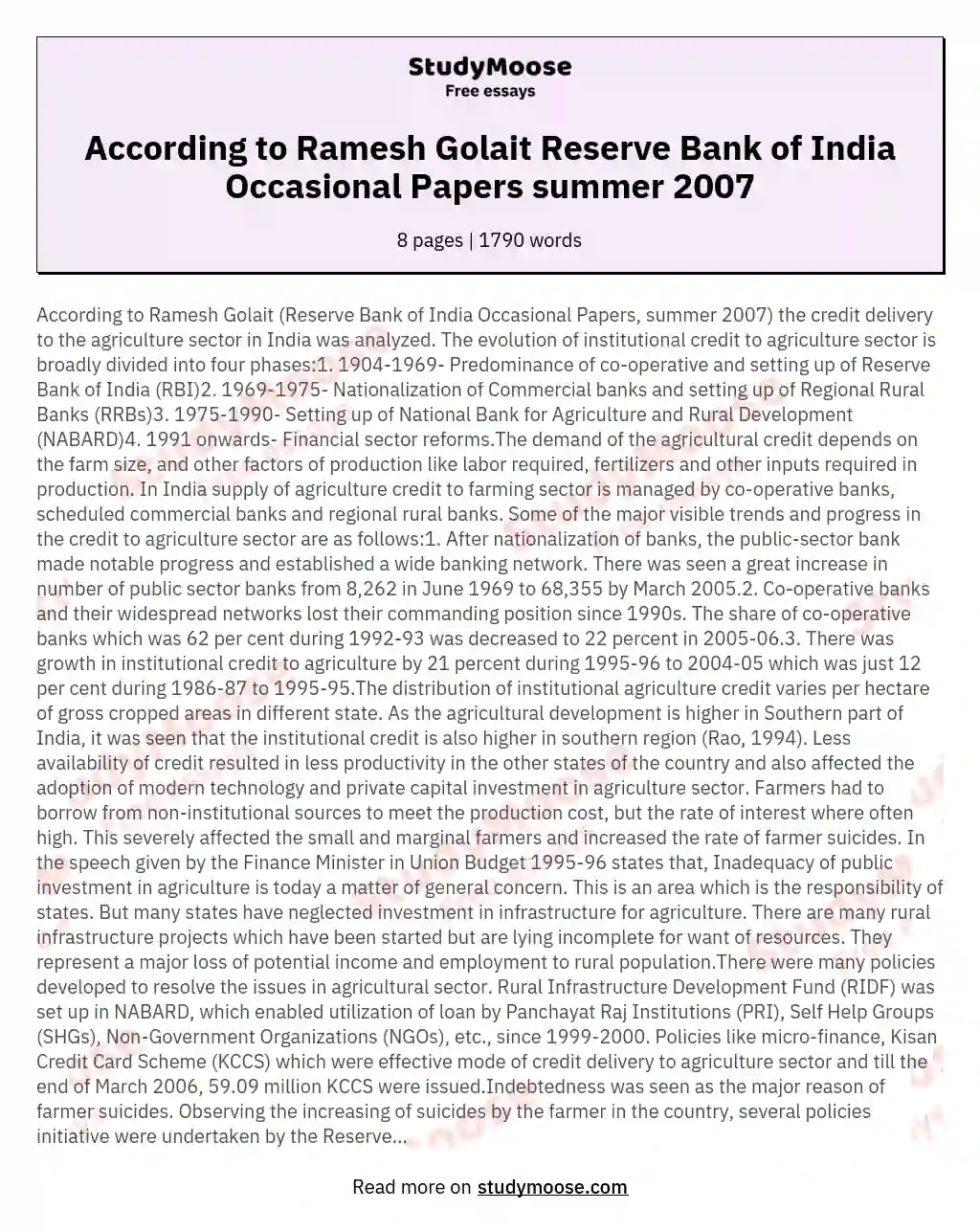 According to Ramesh Golait Reserve Bank of India Occasional Papers summer 2007