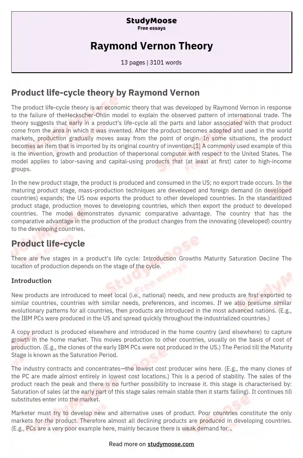 Raymond Vernon Theory
