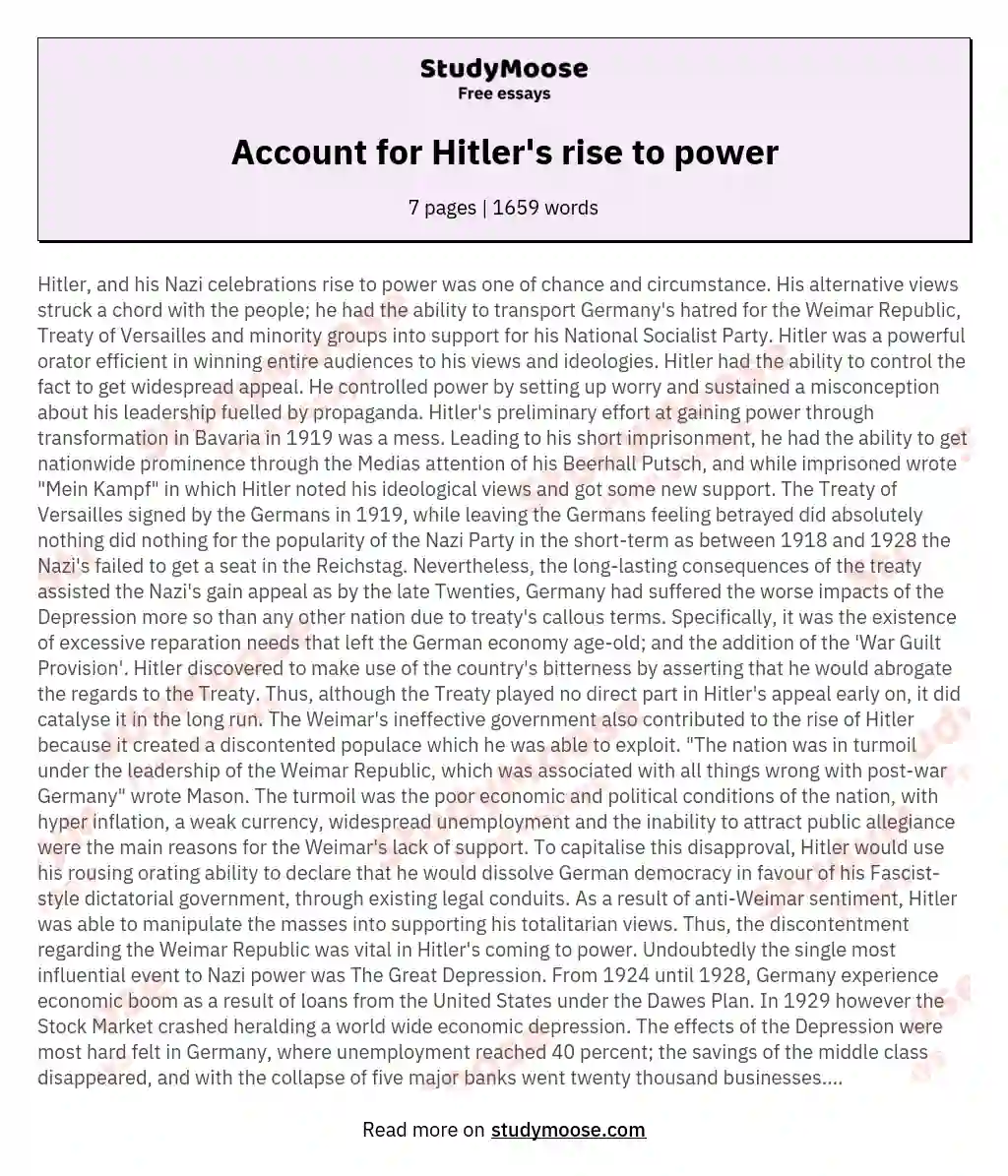 Account for Hitler's rise to power essay