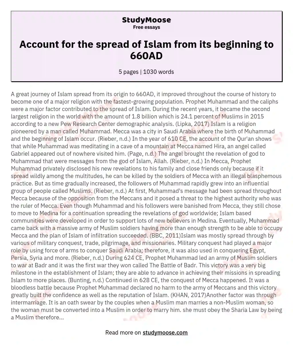 Account for the spread of Islam from its beginning to 660AD