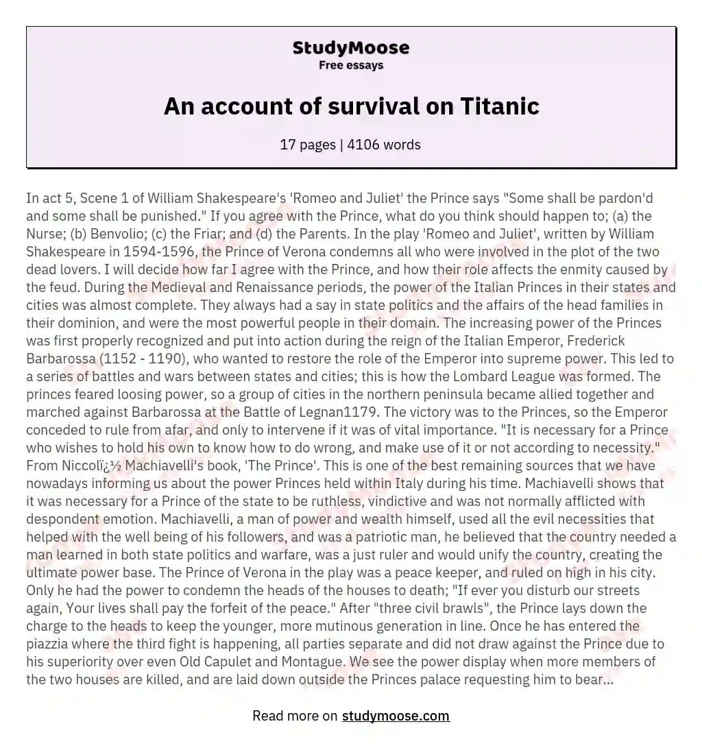 An account of survival on Titanic essay
