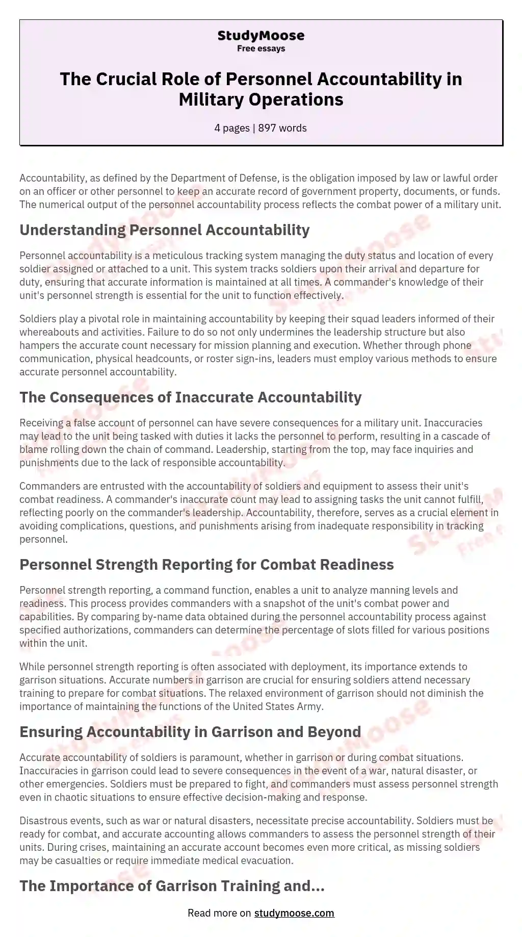 The Crucial Role of Personnel Accountability in Military Operations essay