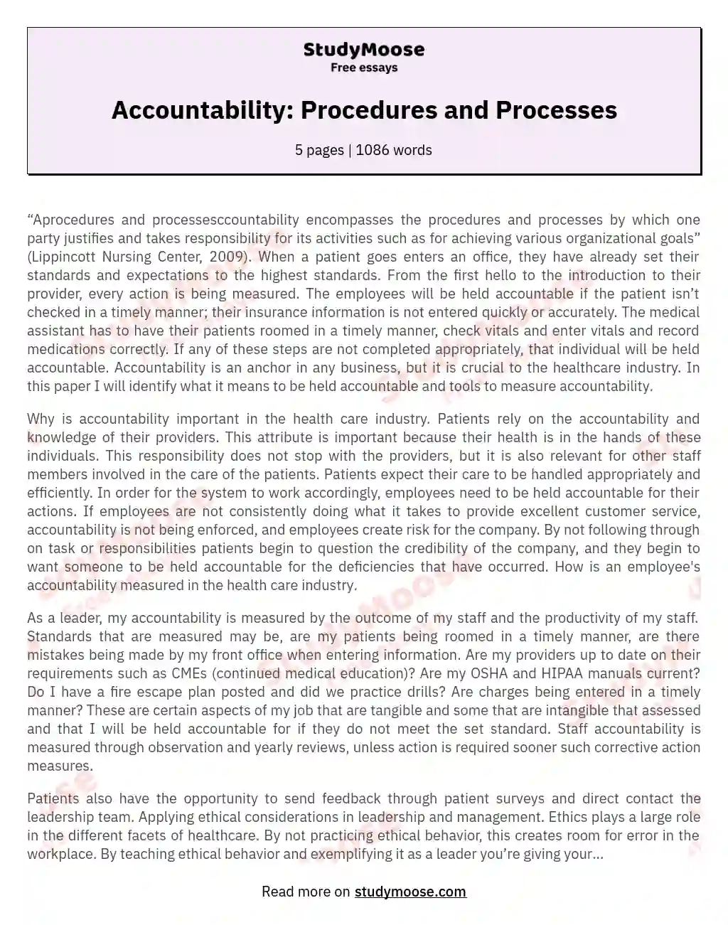 Accountability: Procedures and Processes
