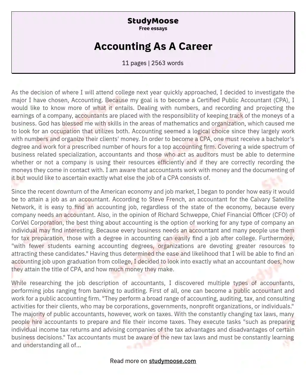 Accounting As A Career essay