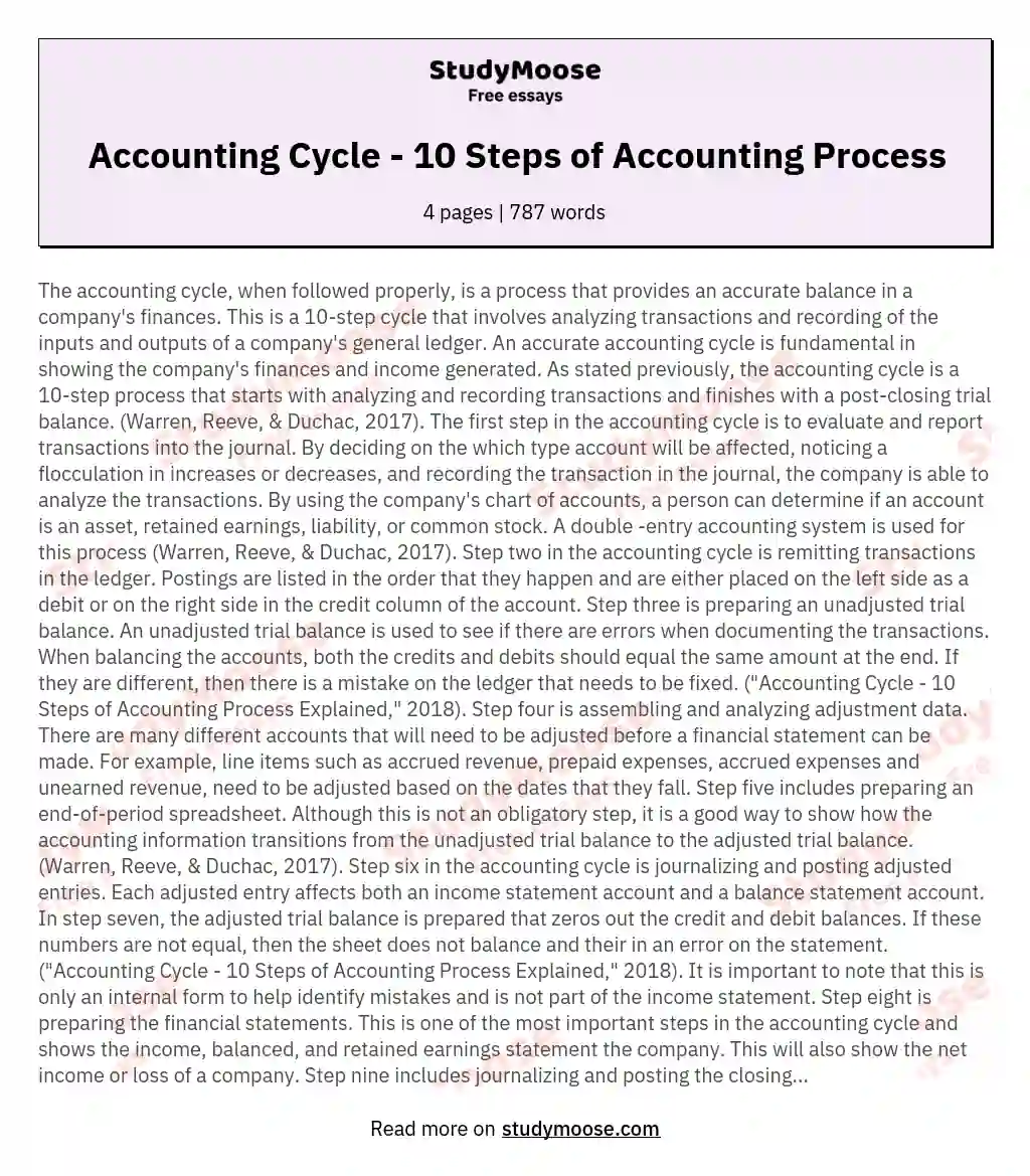 Accounting Cycle - 10 Steps of Accounting Process essay