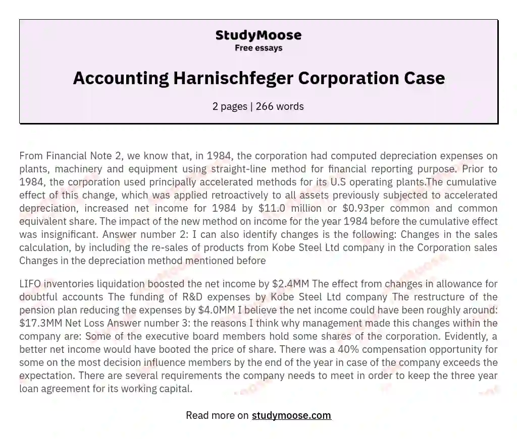 Accounting Harnischfeger Corporation Case essay
