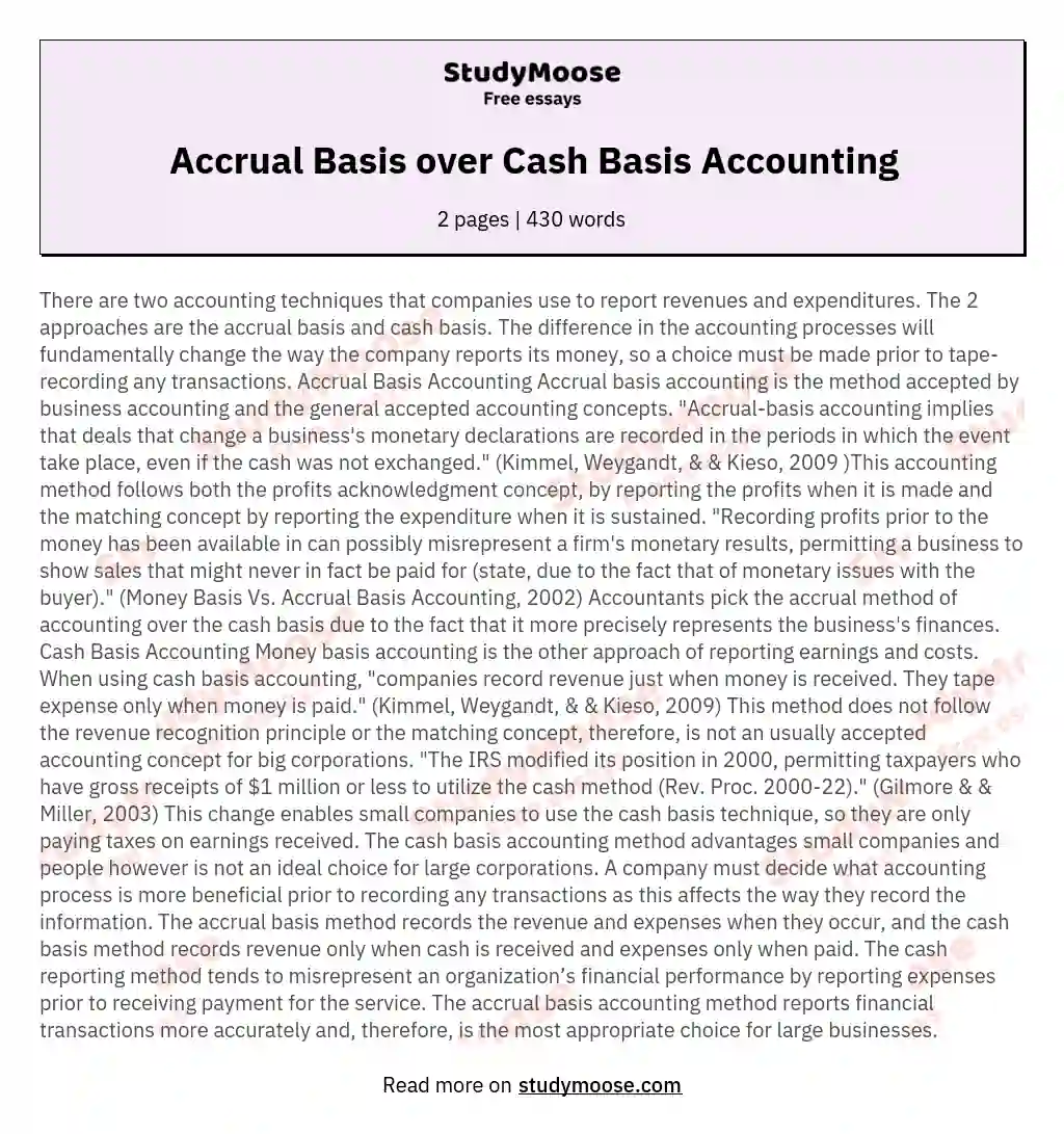 Accrual Basis over Cash Basis Accounting essay